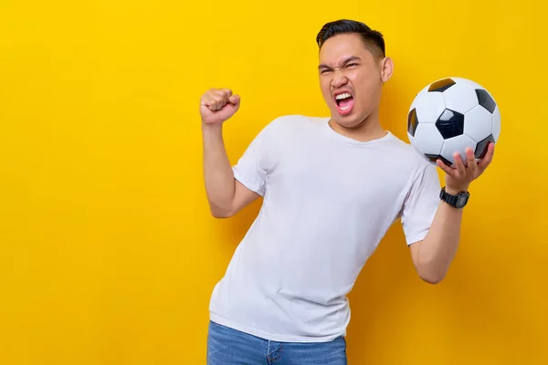Fans Excités Idée Soutenir Équipe Football Sportif Asiatique Homme 20S — Photo