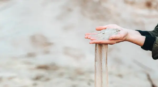 Handful Sand Poured Your Fingers Time Flow Archeology Mystery — Stock Photo, Image