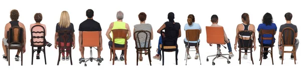 Zpět Pohled Velkou Skupinu Lidí Oblečených Sportu Ležérní Oblečení Sedí — Stock fotografie
