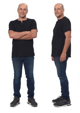 front and side view of a man with casual clothing on white background