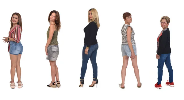 Rear View Group Women Turned Looking Camera White Background — Stock Photo, Image