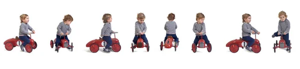 Olika Poser Stor Grupp Samma Baby Pojke Leker Med Bil — Stockfoto
