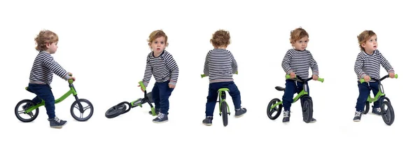 Große Gruppe Verschiedener Posen Desselben Jungen Der Mit Dem Fahrrad — Stockfoto