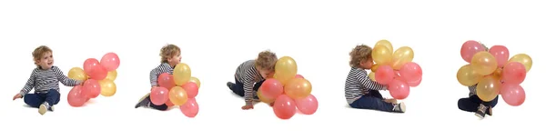 Grupp Samma Pojke Leker Med Luftballong Marken Vit Bakgrund — Stockfoto
