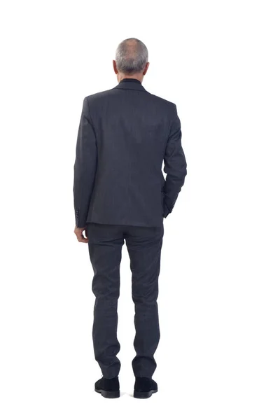 Back View Man Standing Suit One Hand Pocket White Background — Stock Photo, Image