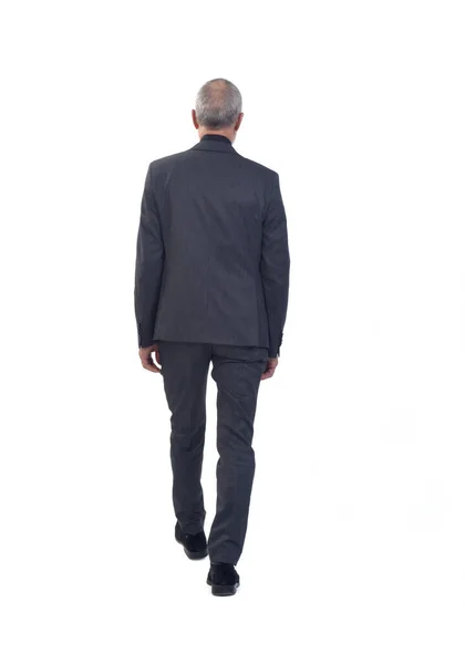 Back View Man Walking Suit White Background — Stock Photo, Image
