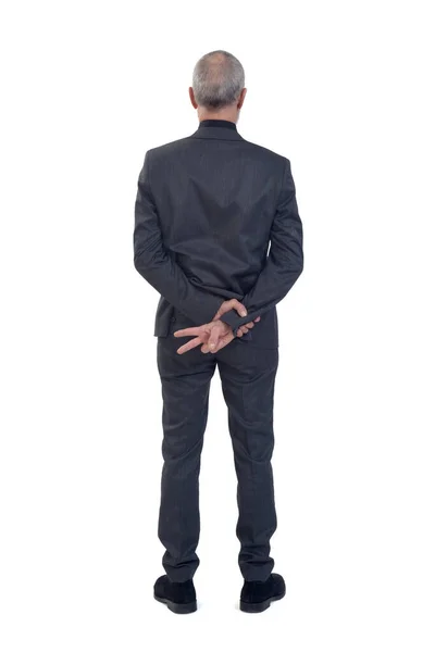 Back View Man Showing Two Finger White Backgroound — Stock Photo, Image