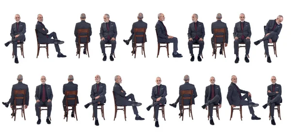 Велика Група Однієї Людини Різні Пози Сидять Стільці Білому Тлі — стокове фото