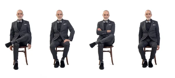 Variouos Představuje Skupinu Stejného Muže Sedícího Židli Oblekem Motýlkem Bílém — Stock fotografie