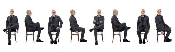 Frond Vista Lateral Grupo Mesmo Homem Com Gravata Borboleta Sentado — Fotografia de Stock