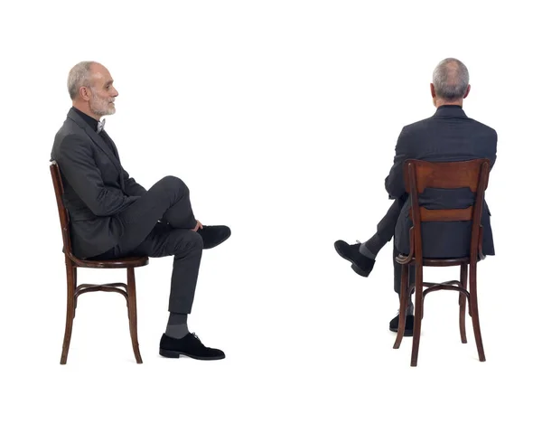 Side Front Back View Same Man Sitting Chair White Background — Stock Photo, Image