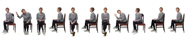 Linie Bočního Pohledu Skupinu Stejné Ženy Sedící Židli Pozadí Wnite — Stock fotografie