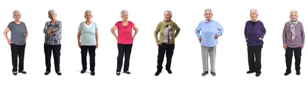 Linie Přední Pohled Stejnou Ženu Senior Různých Oblečení Různých Časech — Stock fotografie