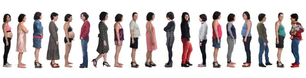 Γραμμή Πλευρική Άποψη Της Ίδιας Γυναίκας Διαφορετικά Ρούχα Διαφορετικές Στιγμές — Φωτογραφία Αρχείου
