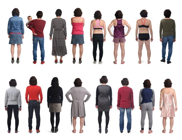 Zpět Pohled Stejnou Ženu Různých Oblečení Různých Časech Svého Života — Stock fotografie