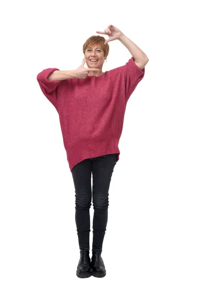Front View Woman Framing His Hands White Background — Stock Photo, Image
