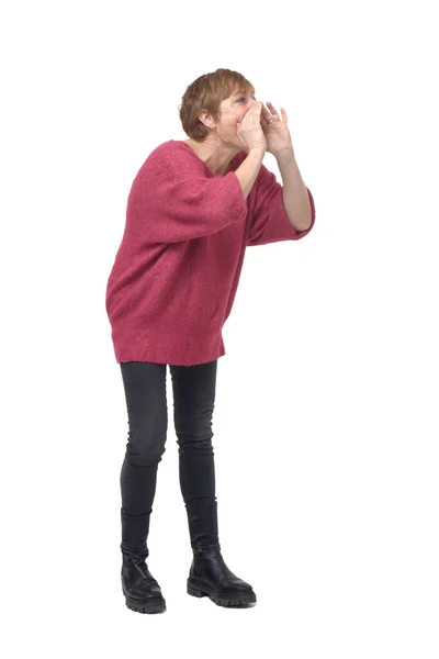 Side View Screaming Woman White Background — Stock Photo, Image