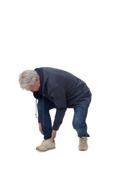 Ganzkörperporträt Eines Mannes Mit Achillessehnenschmerzen Isoliert Auf Weiß — Stockfoto