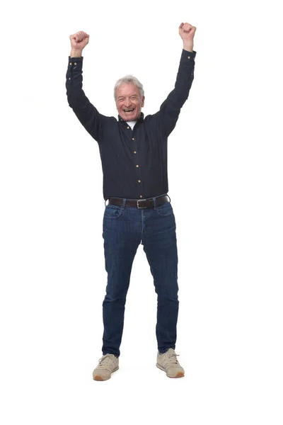 Full Portrait Happy Man Arms Outstretched White Background — Stock Photo, Image