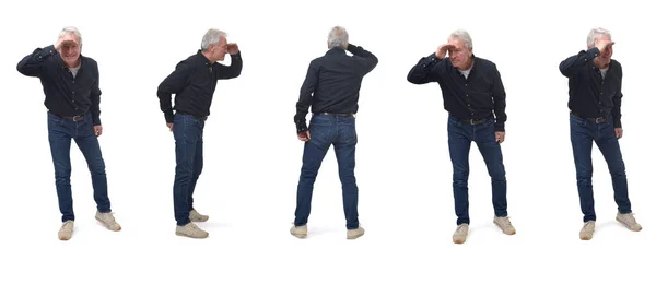 Varie Pose Dello Stesso Uomo Con Mani Sulla Fronte Guardando — Foto Stock