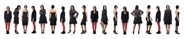 Řada Velké Skupiny Stejné Ženy Stojící Různé Oblečení Bílém Pozadí — Stock fotografie