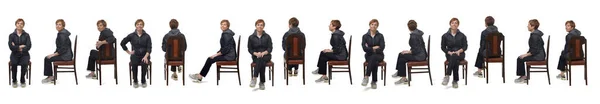 Linie Einer Gruppe Derselben Frau Sportbekleidung Die Auf Einem Stuhl — Stockfoto