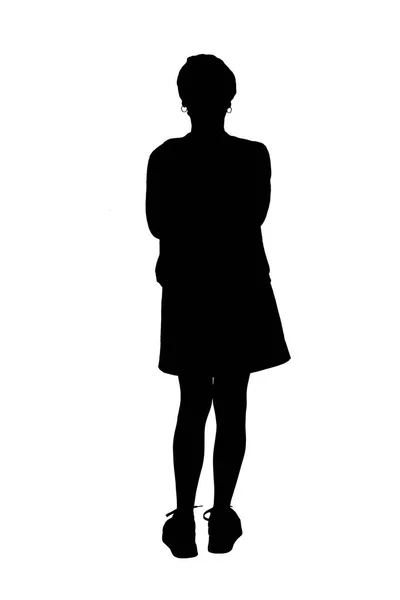 Vista Trasera Una Silueta Una Mujer Mediana Edad Suéter Falda —  Fotos de Stock