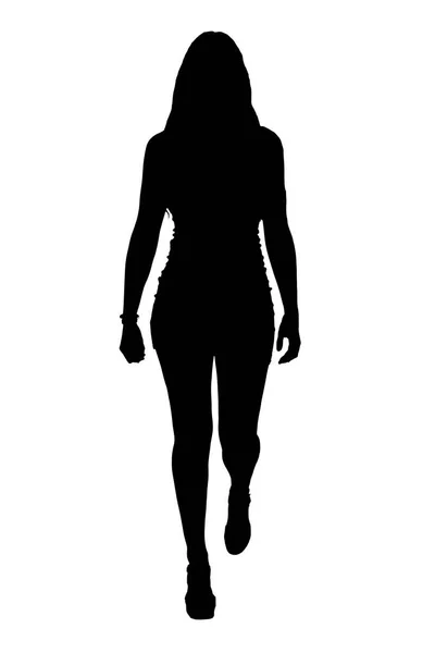 Beyaz Arka Planda Yürüyen Genç Bir Kızın Görünüşünün Siyah Beyaz — Stok fotoğraf