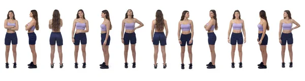 Verschiedene Posen Des Gleichen Mädchens Teenager Stehend Auf Weißem Hintergrund — Stockfoto