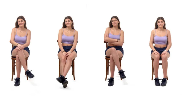 Vorderseite Einer Gruppe Von Gleichem Jungen Mädchen Auf Stuhl Auf — Stockfoto