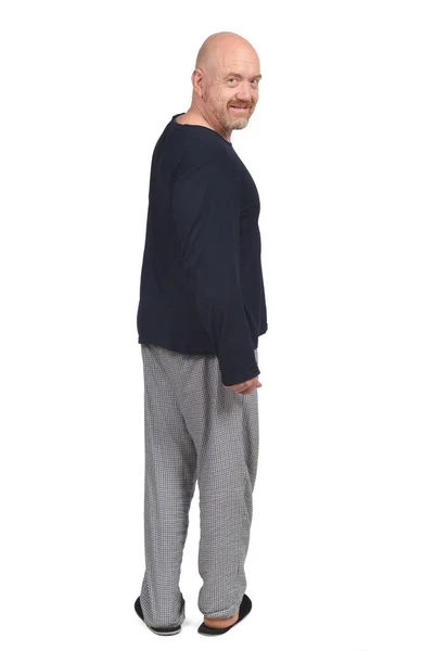 Vista Homem Pijama Virou Olhando Para Câmera Fundo Branco — Fotografia de Stock
