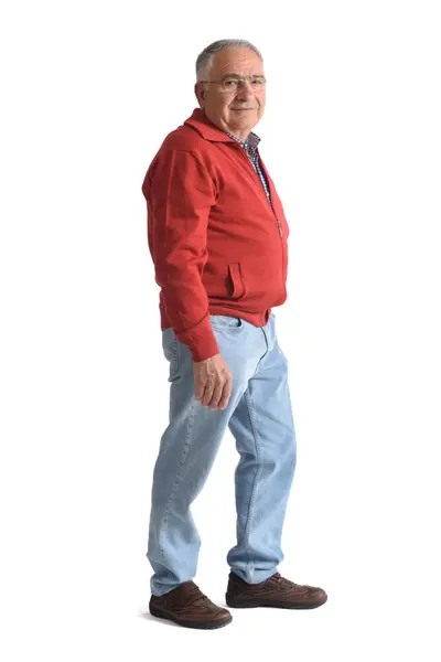 Πορτρέτο Ενός Ηλικιωμένου Άνδρα Που Στέκεται Λευκό Φόντο Εικόνα Αρχείου
