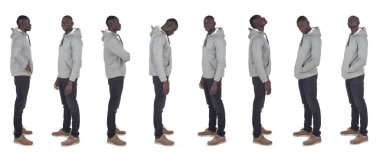 various poses of the same man in profile on white background clipart