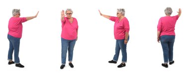 group of same senior woman showing the stop sign with their hands on white background clipart