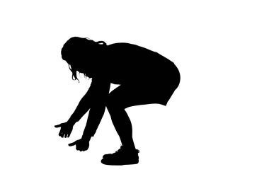 silhouette of side view of a woman lifting something heavy from the ground 