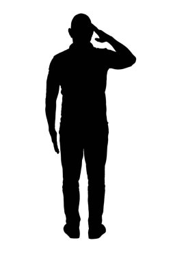 silhouette of a rear view of man showing a military salute 