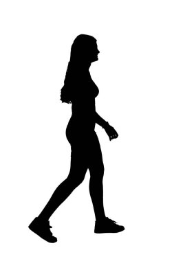 silhouette of side view of a young girl walking  