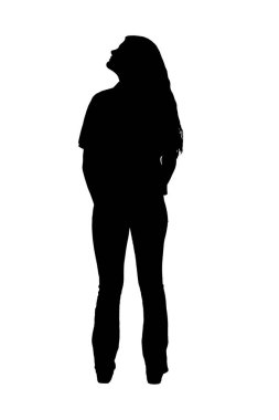 Beyaz arka plana bakan genç bir kız.