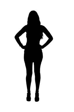 silhouette of front view of young girl  standing with arms akimbo and looking at camera  