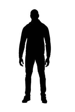 silhouette of   front view portrait of an african man standing on white background