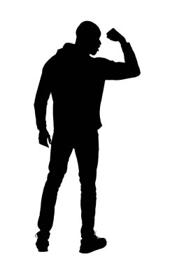 silhouette of   back view of a man showing her bicep on white background