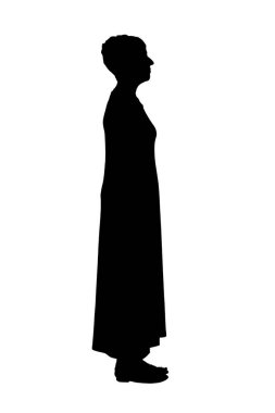 Beyaz arka planda orta yaşlı bir kadının yan görünüşü.