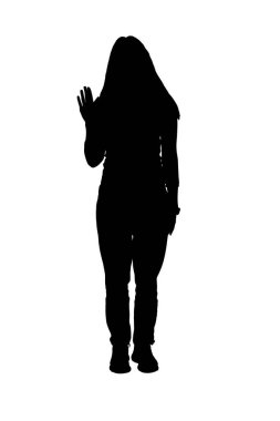 Beyaz arka planda selamlaşan ayakta duran kadının ön görüntüsü