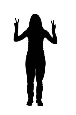 İki parmağı beyaz arka planda olan kadın portresinin ön görüntüsü