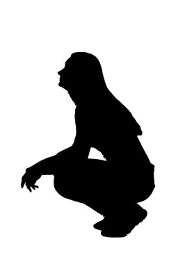 Dişlerinin üzerinde oturan kadın silueti beyaz arka planda yukarı bakıyor