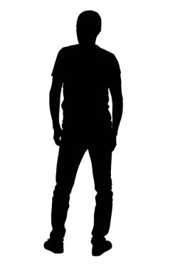  silhouette of a back view of a man standing on white background