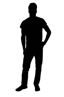 silhouette of a man standing looking at camera on white background