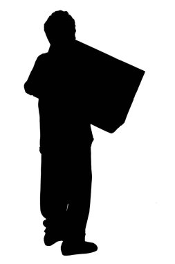 silhouette of back view of senior woman with packge on white background