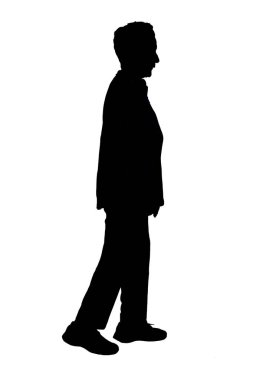 silhouette of a senior woman walking on white background