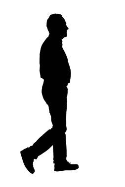 Beyaz arka planda yürüyen bir adamın silüeti.